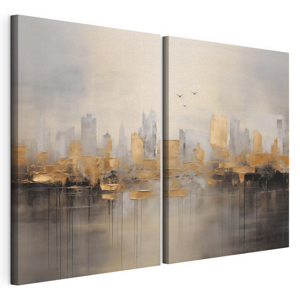 Two paintings of a city