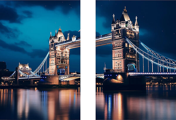 Bridge with towers and towers at night