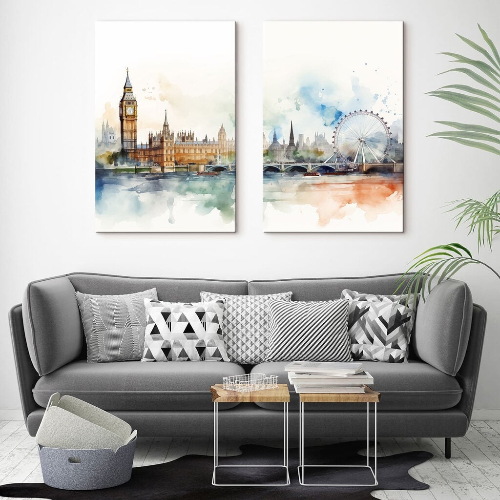 Watercolor of a city and a ferris wheel