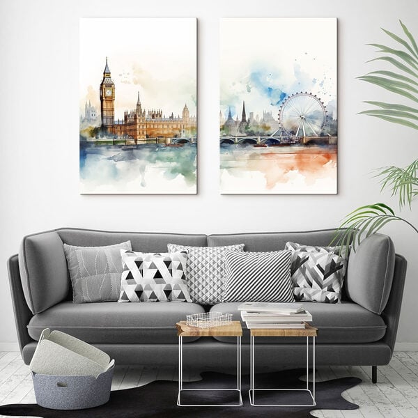 Watercolor of a city and a ferris wheel