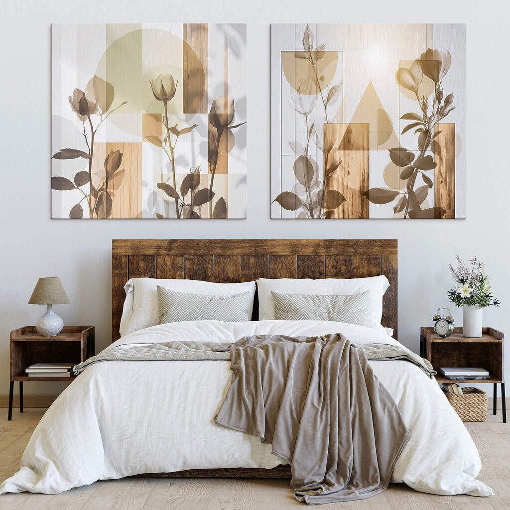 Soft petals amidst geometric shapes