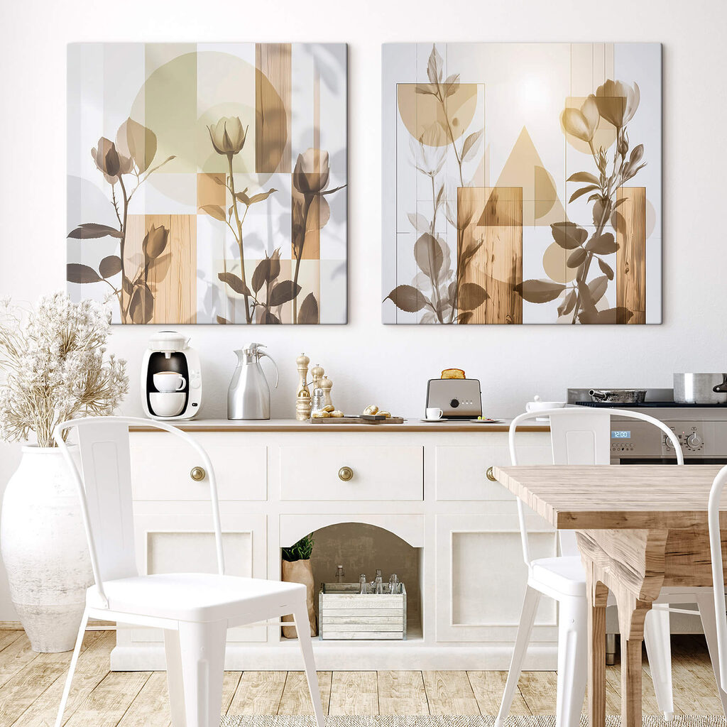 Soft petals amidst geometric shapes
