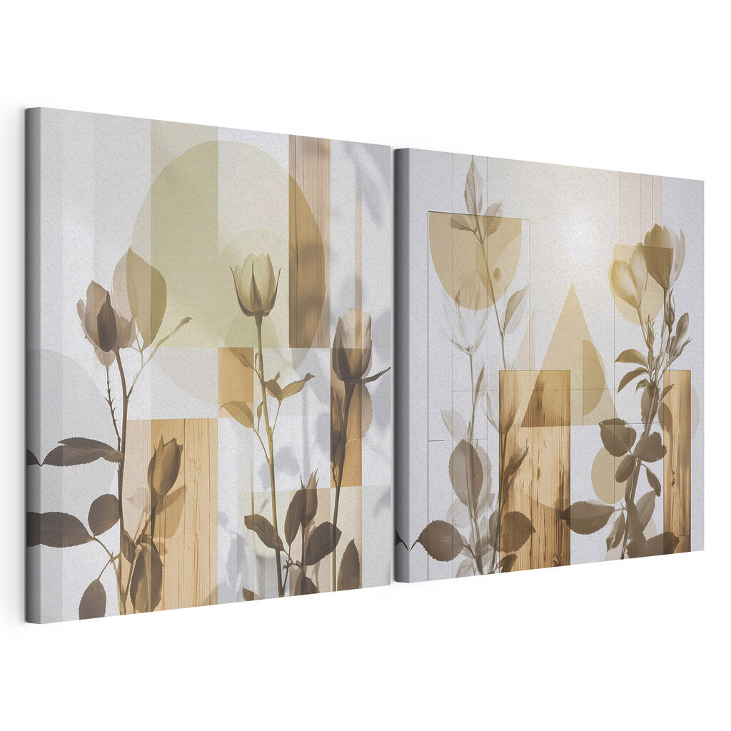 Soft petals amidst geometric shapes