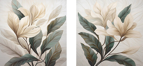 Painting of leaves on a white surface