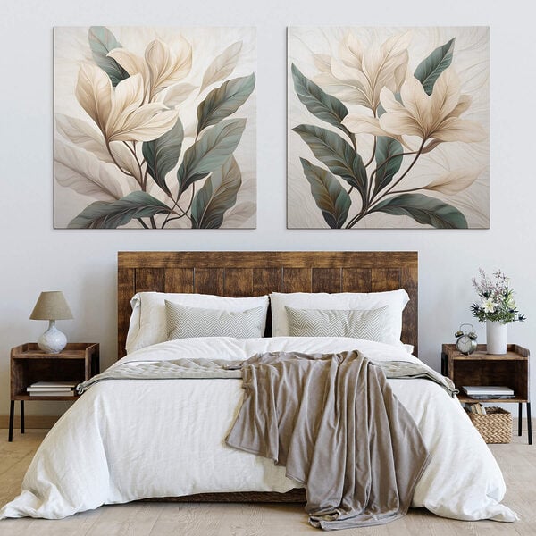Painting of leaves on a white surface