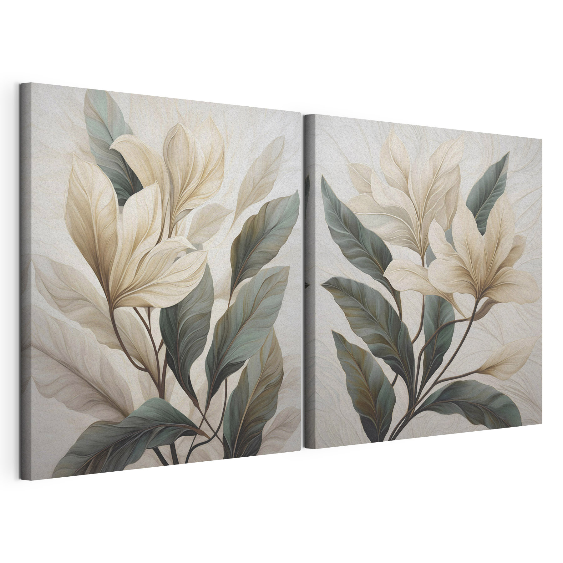 Painting of leaves on a white surface