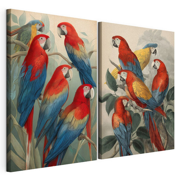Group of parrots on a branch