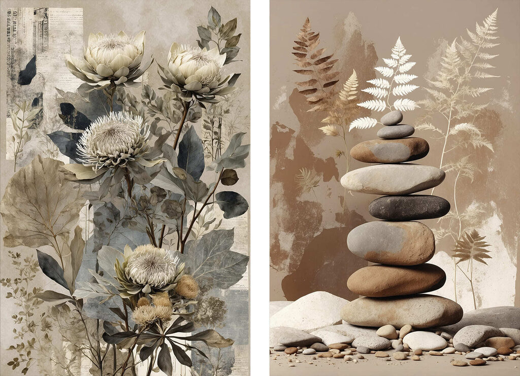 Collage of flowers and rocks