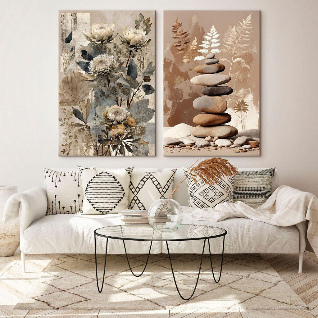 Collage of flowers and rocks