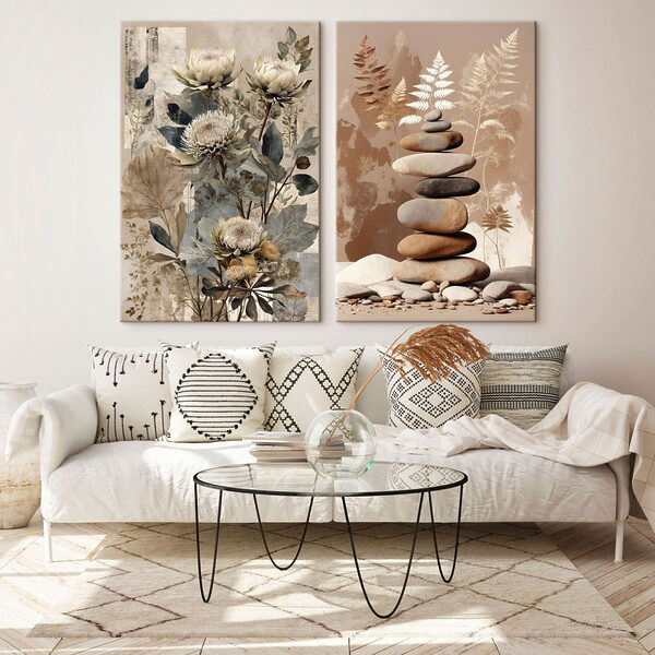 Collage of flowers and rocks