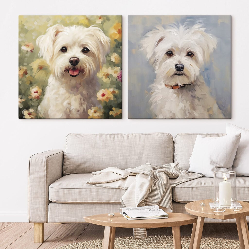 Cute pups in a floral setting