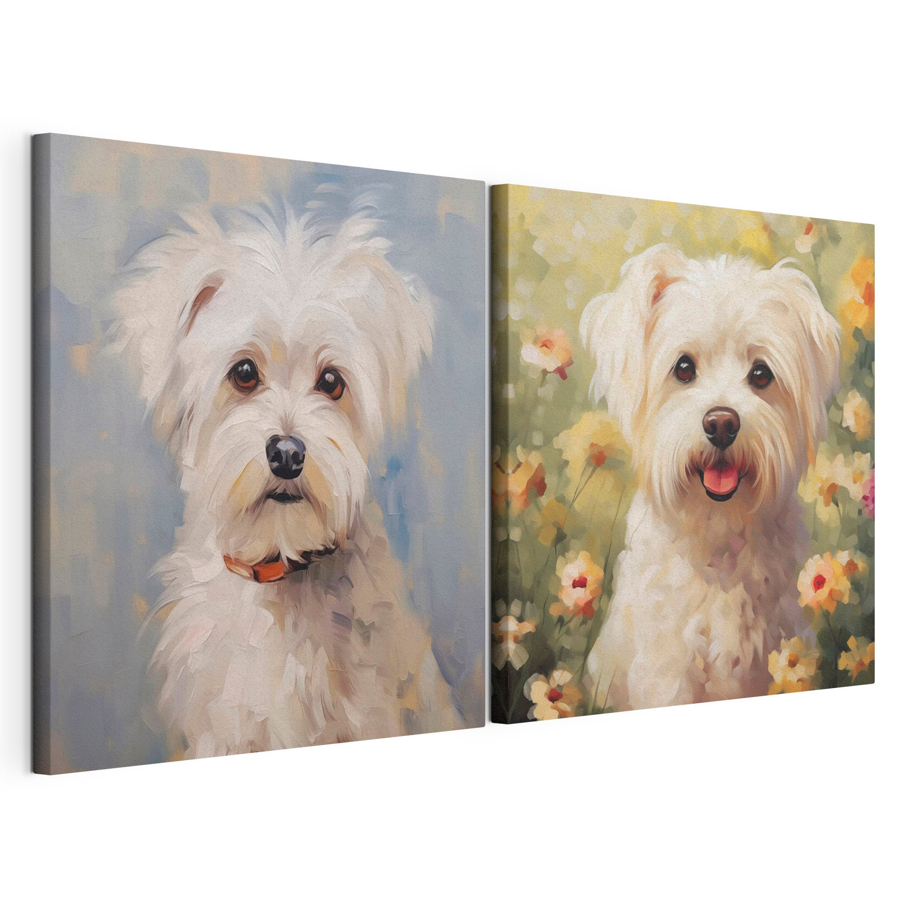 Cute pups in a floral setting