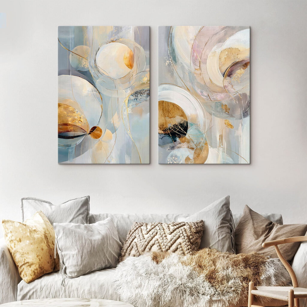- Flowing forms in soft, warm colors