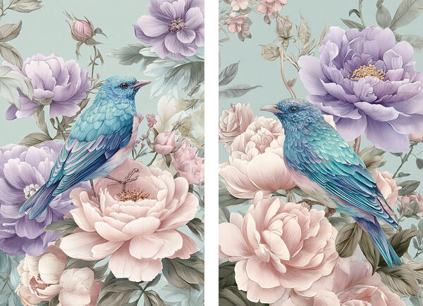 Couple of images of birds on flowers
