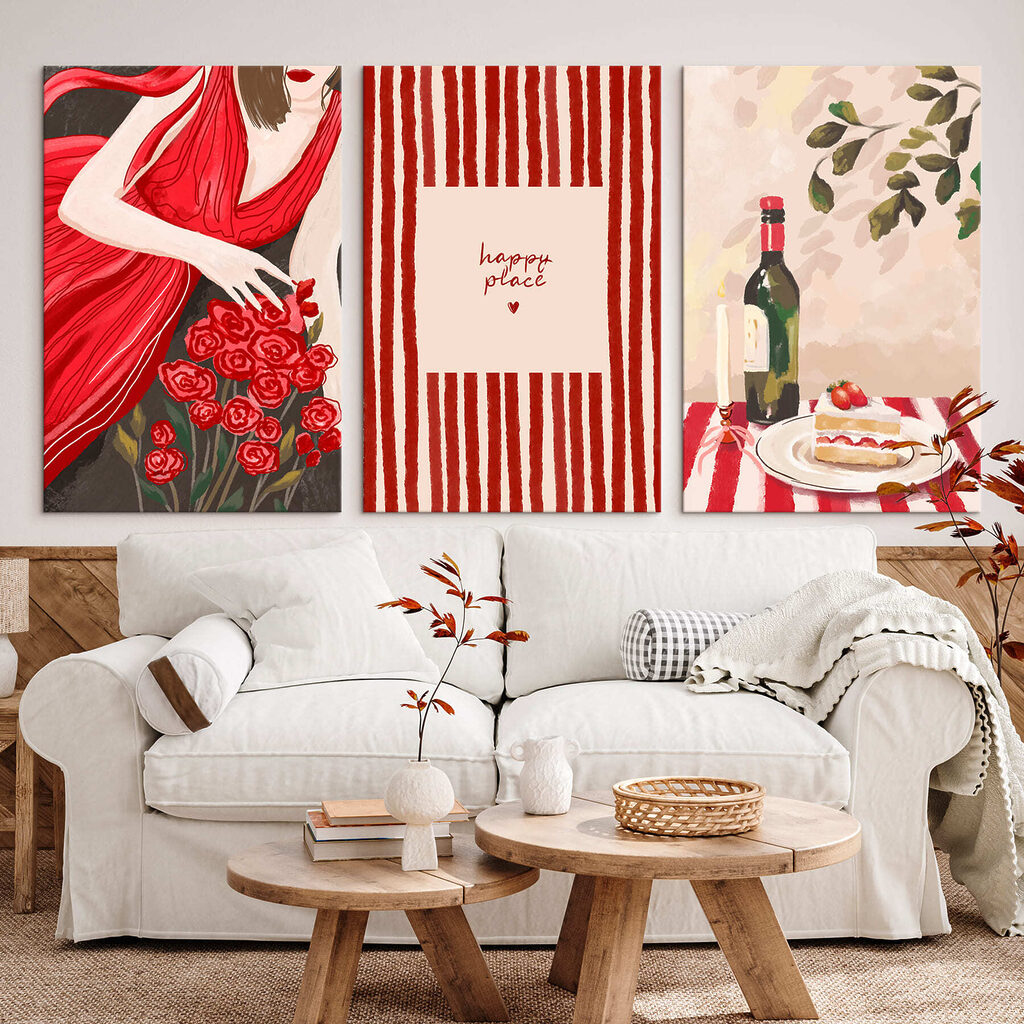 Collage of a woman holding a bouquet of roses and a candle