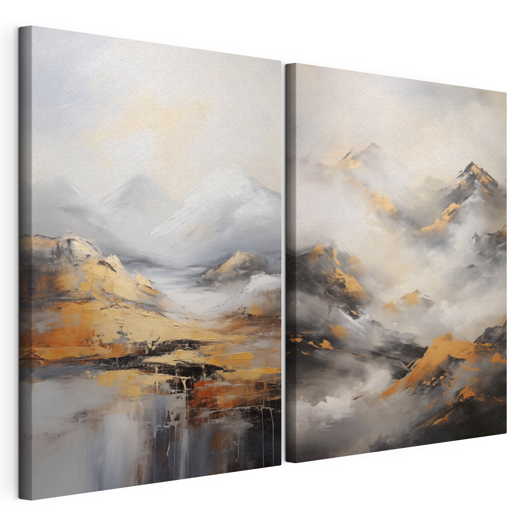 Painting of mountains with clouds