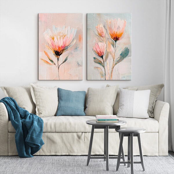 Painting of flowers on canvas