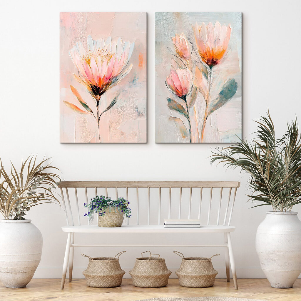 Painting of flowers on canvas