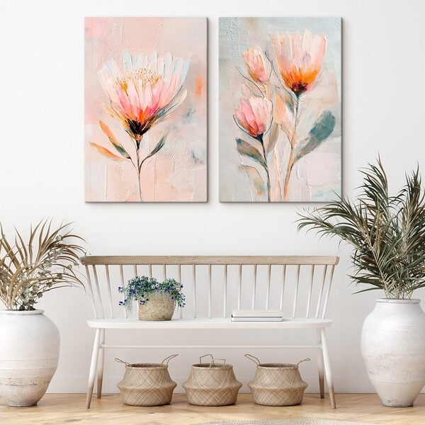 Painting of flowers on canvas