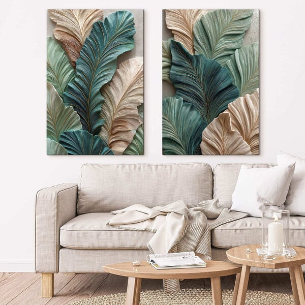 Green and beige leaves composition art