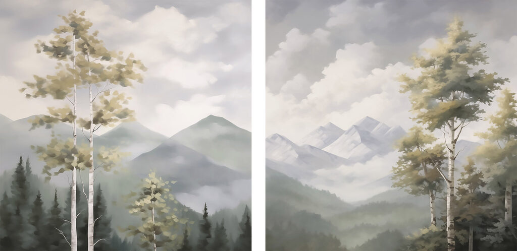 Painting of mountains and trees