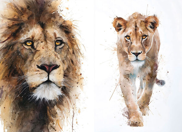 Lion and lioness painting