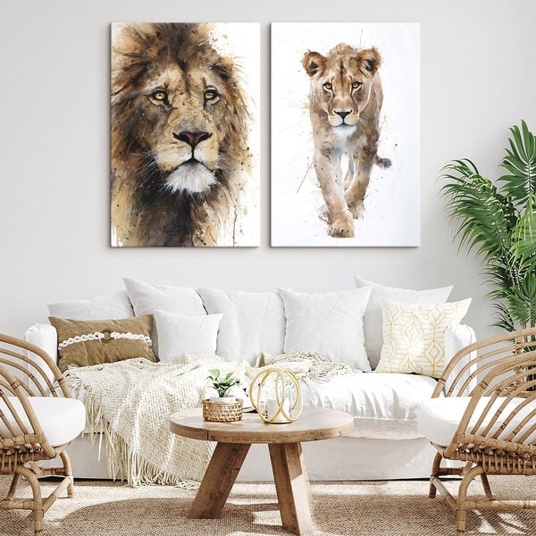 Lion and lioness painting