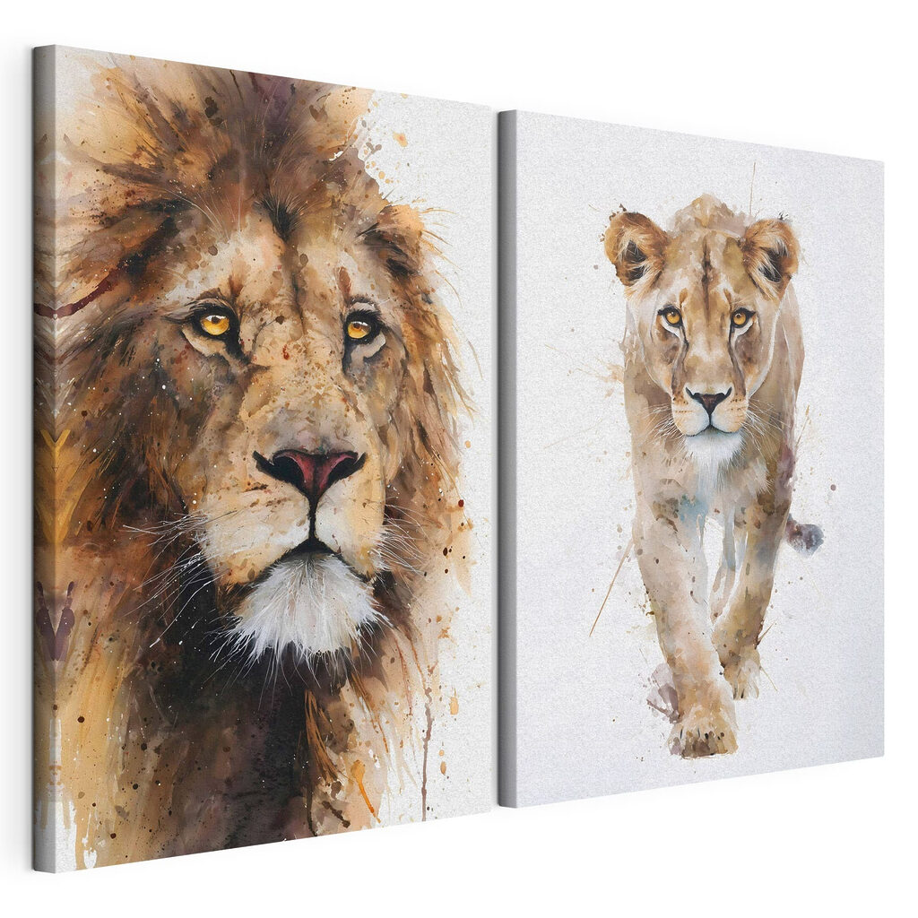 Lion and lioness painting