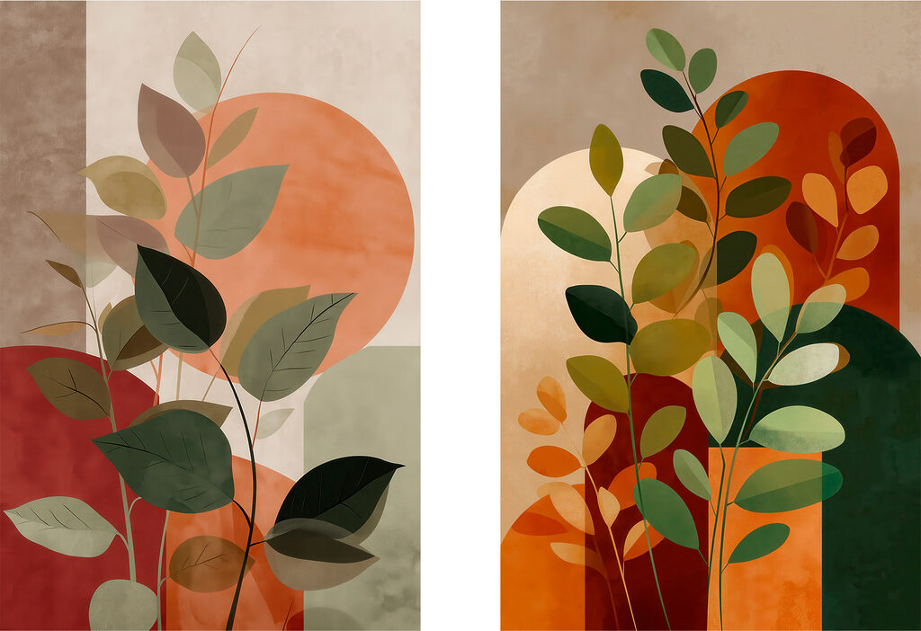 Painting of leaves and a sun