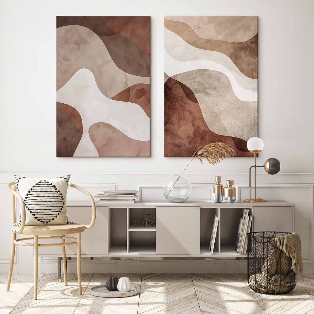 - Soft curves in earthy tones