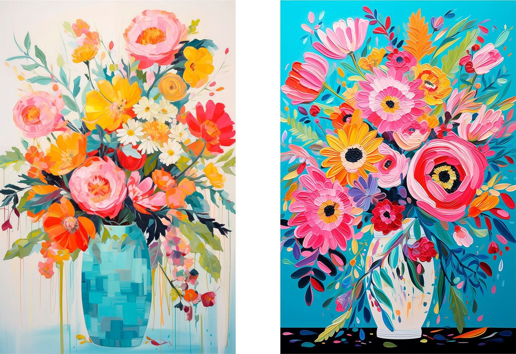 Collage of paintings of flowers