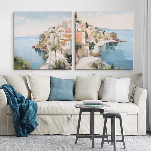 Painting of a town on a hill