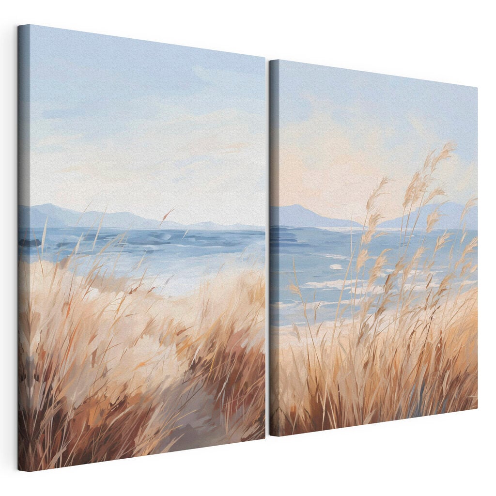 Painting of a beach and grass