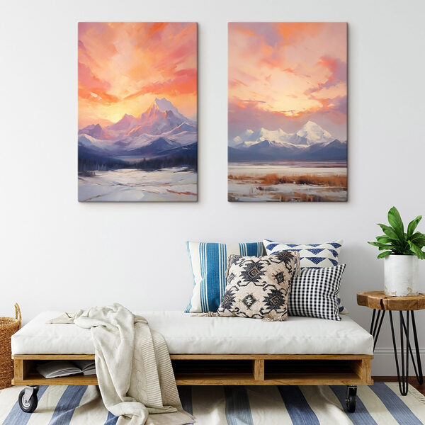 Painting of a snowy mountain range