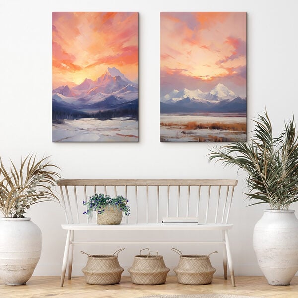 Painting of a snowy mountain range