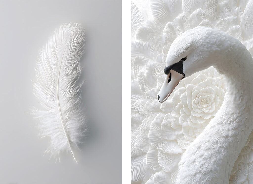 White feather and a swan