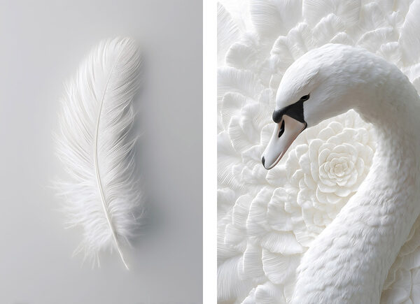 White feather and a swan