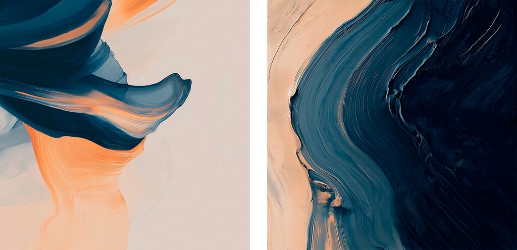 Fluid strokes of blue and orange