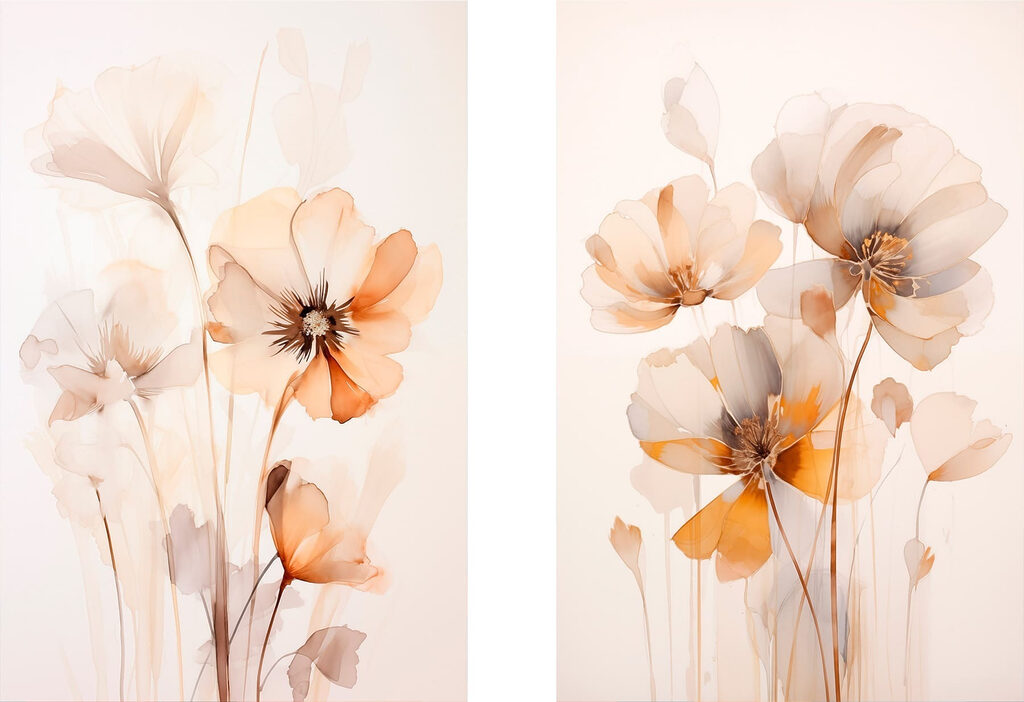 Painting of flowers on a white surface