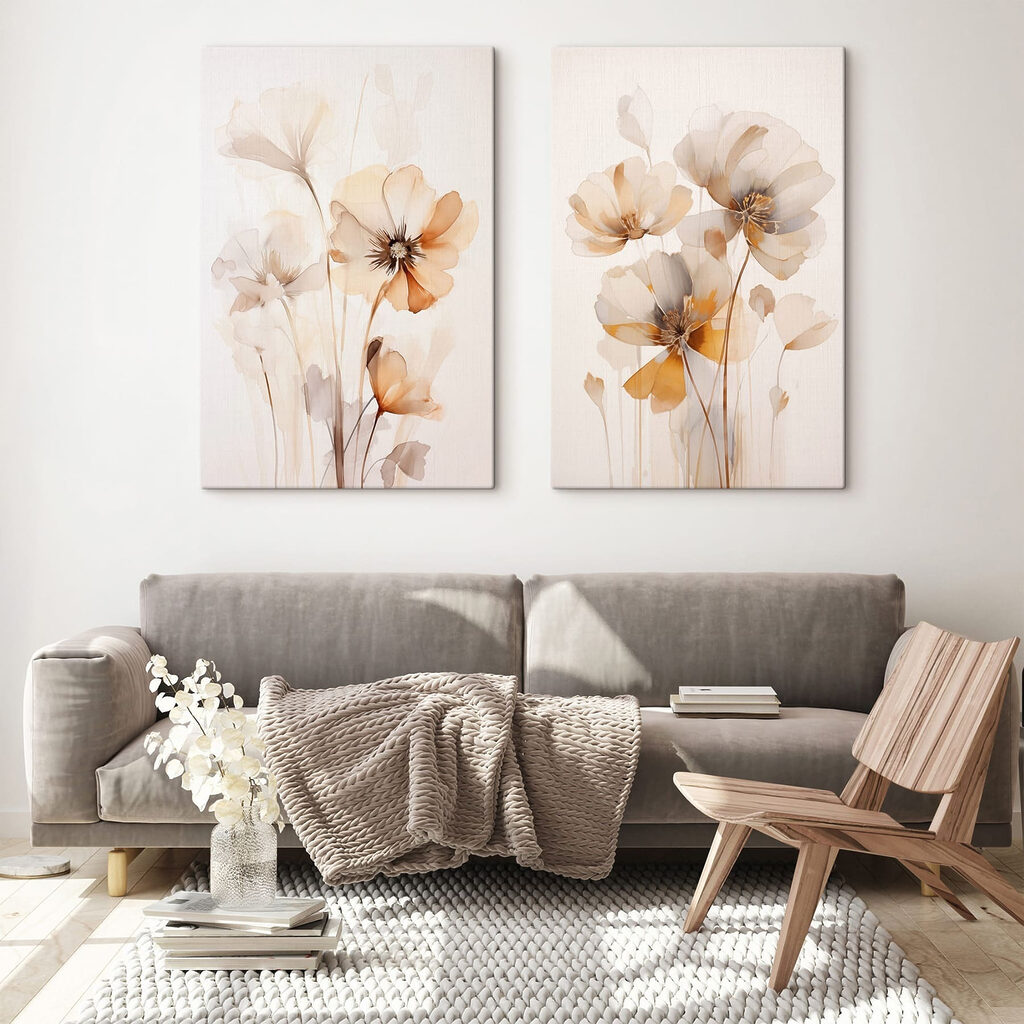 Painting of flowers on a white surface