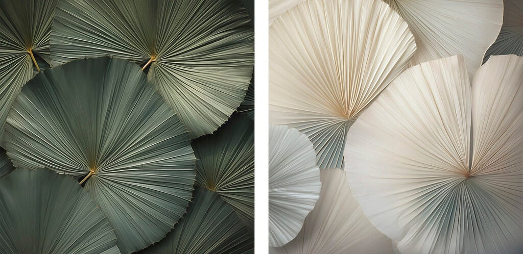 - Intricate fans in soft colors