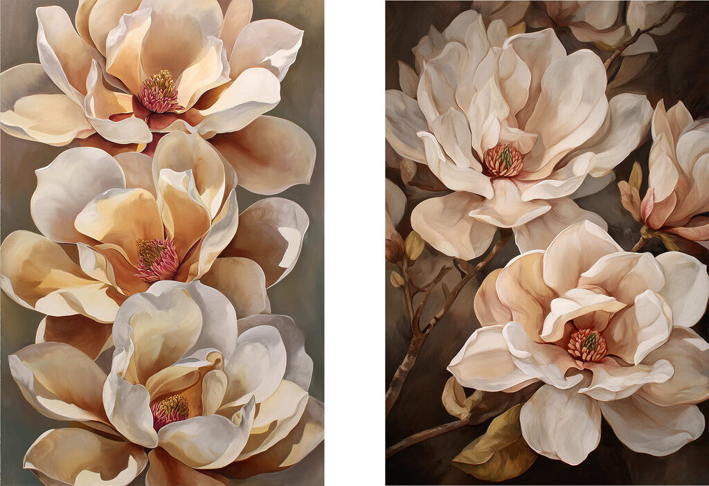 Painting of flowers on a branch