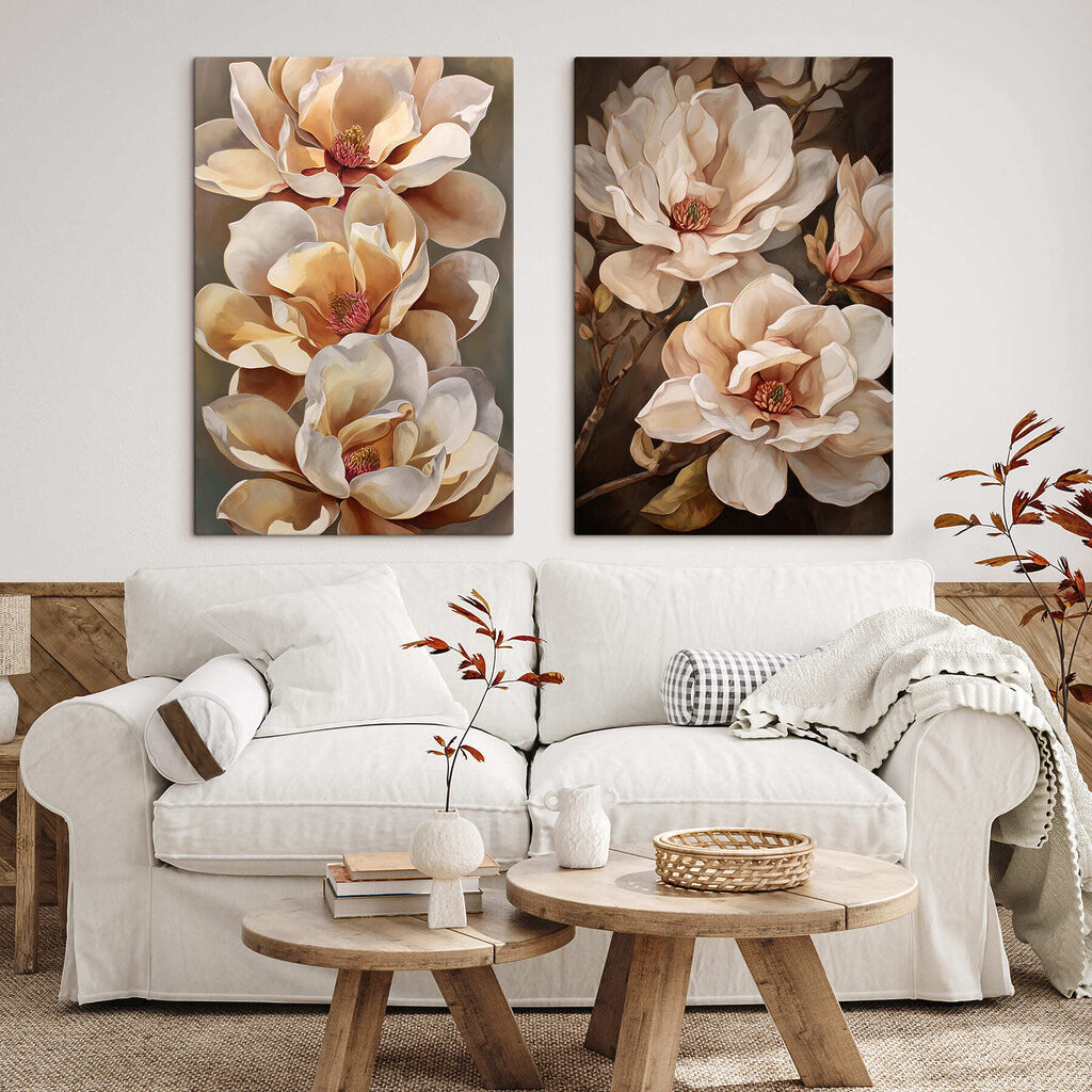 Painting of flowers on a branch