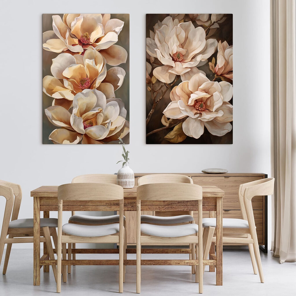 Painting of flowers on a branch