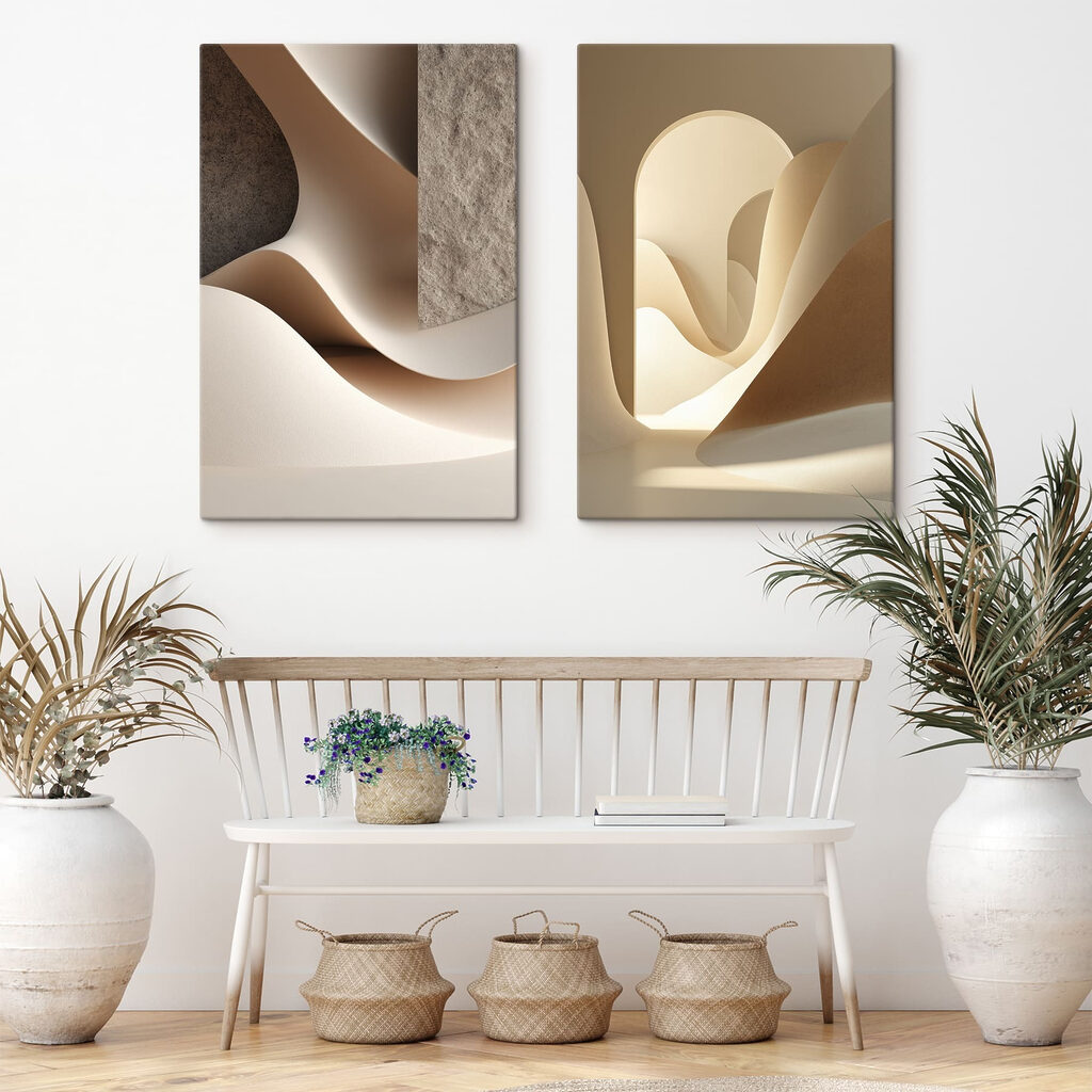 Collage of a room with a curved object