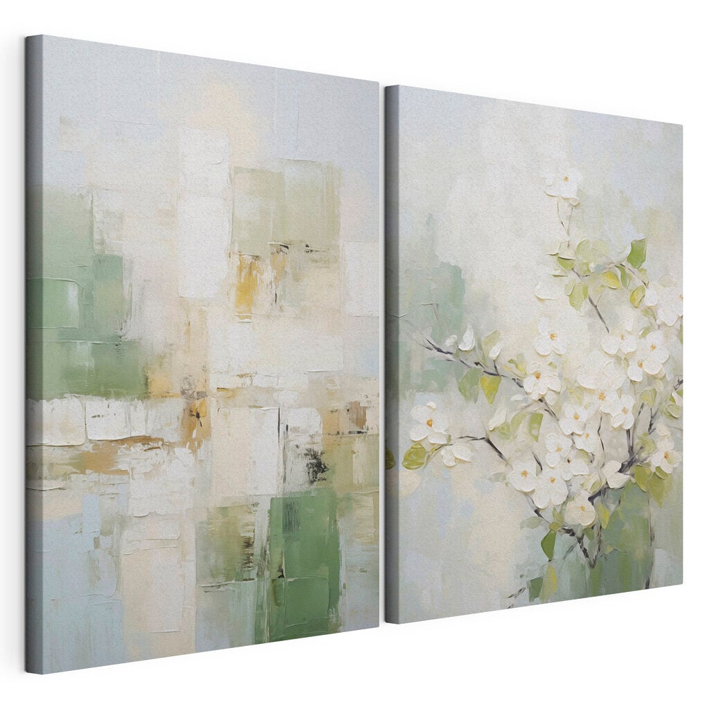 Painting of a tree with white flowers