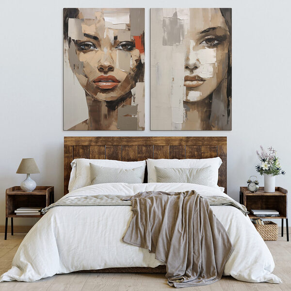 Two paintings of a woman's face