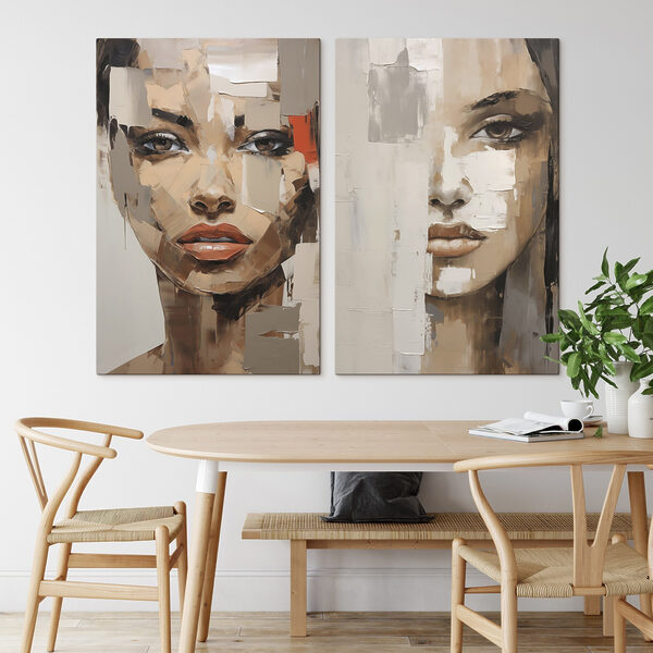 Two paintings of a woman's face