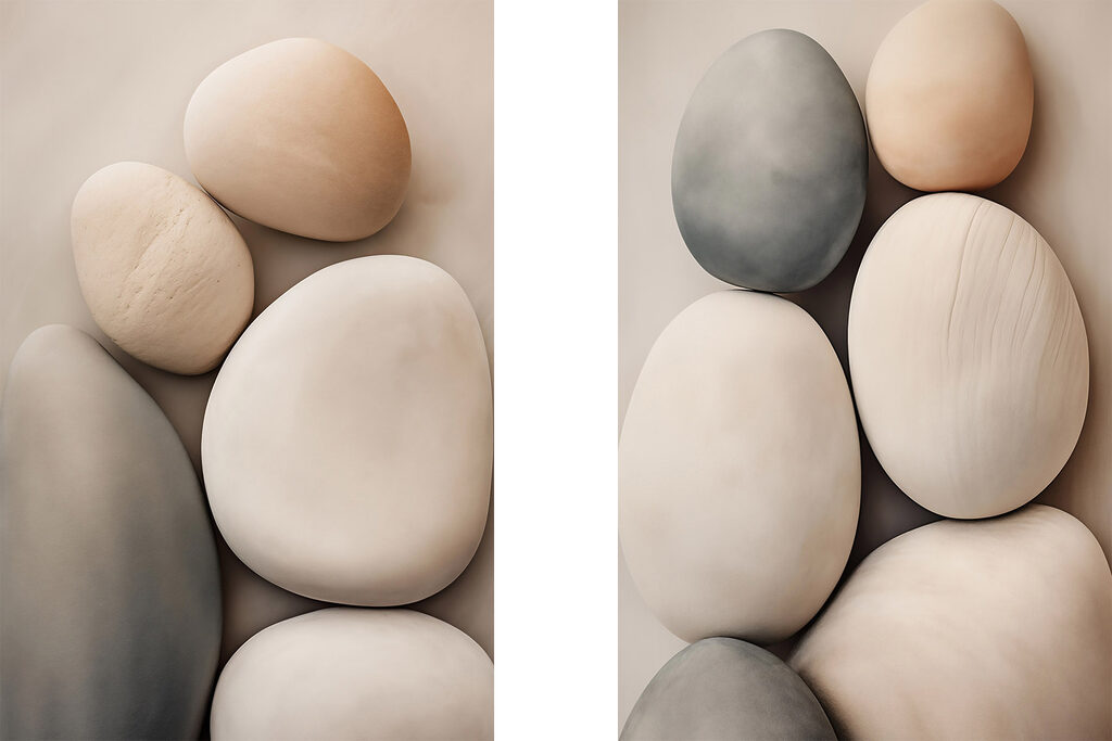 Group of white and grey eggs