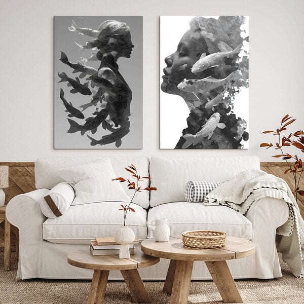 Woman's profile with fish and water